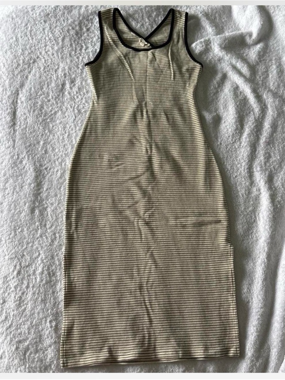 Hem & Thread Beige and Black Striped Tank Midi Dress
